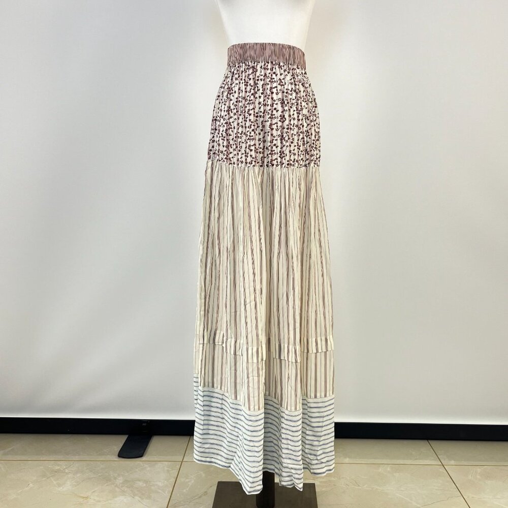 $605 NWOT SEE BY CHLOÉ Floral Stripe Maxi Skirt Size 38 Multicolor Elastic waist - Picture 3 of 12